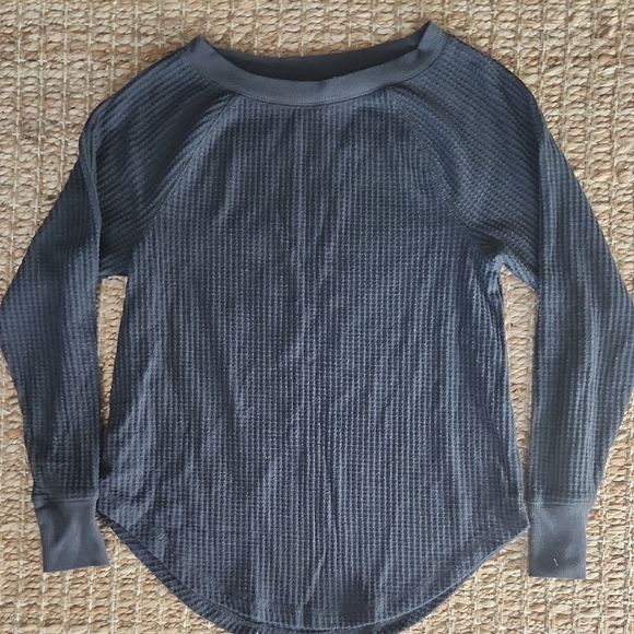 LOFT Charcoal Waffle Knit Long Sleeve Tee - Picture 1 of 5